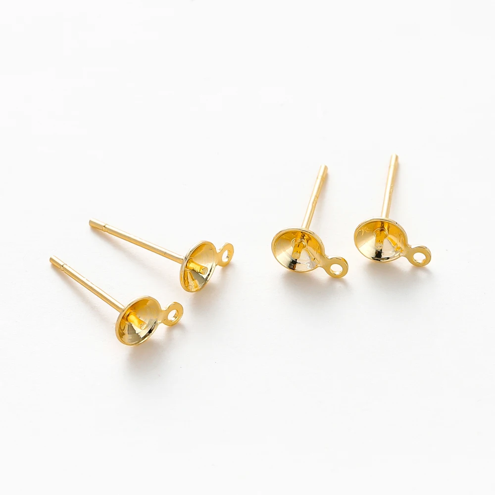 30Pcs/Lot 3/4/5MM 14K/18K Gold Color Plated Metal Copper Earring Hooks for DIY Earrings Studs Jewelry Making Accessories