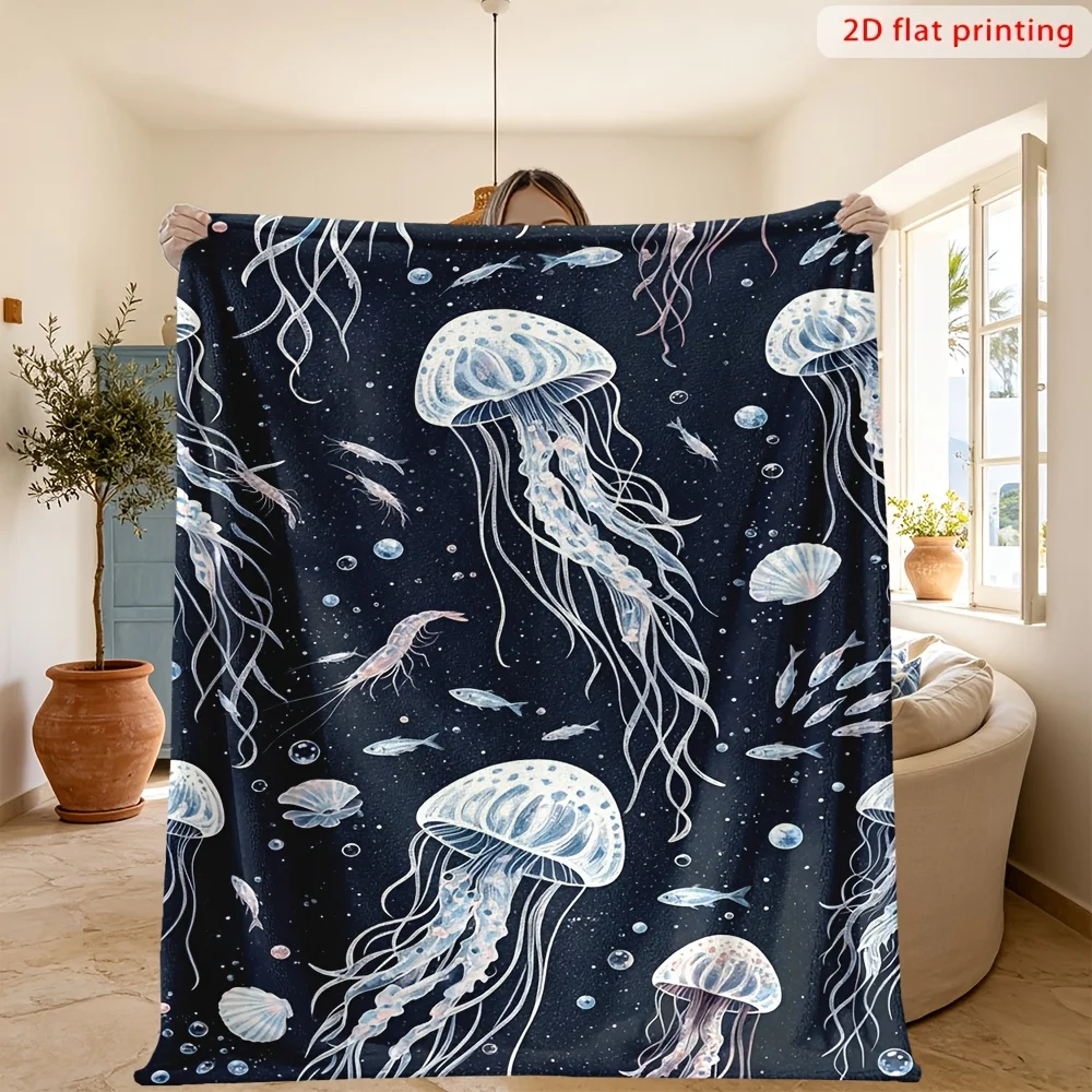 Luxurious Deep Sea Jellyfish Ocean Blanket 150x200cm Aesthetic Throw Cozy Nautical Decor for Bedroom Sofa