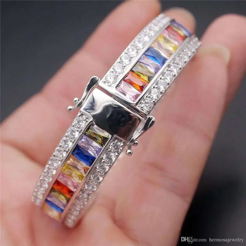 Trendy 925 Sterling Silver Bangle Baguette Cut Grown Diamond Party Engagement Bracelets for Women Bridal Wedding Accessaries image 3