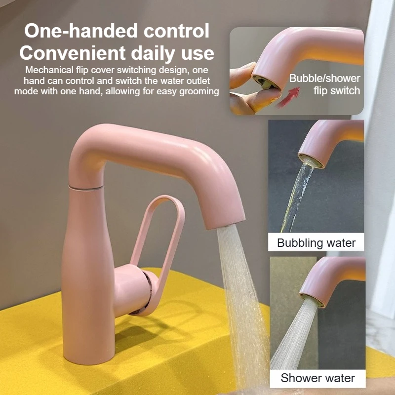 Dopamine Washbasin with Pull-out and Lifting Faucet, Universal Rotating Washbasin Faucet, Splash-proof Cold and Hot Water Faucet