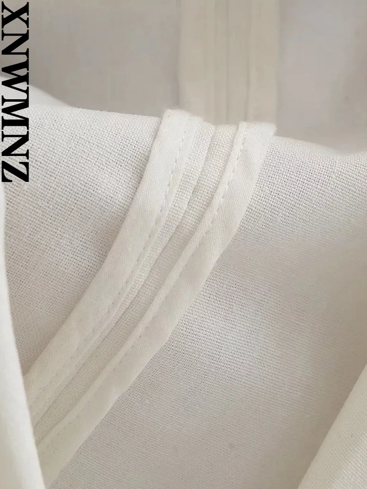 XNWMNZ 2022, chaqueta de traje corto de lino a la moda para mujer, chaqueta retro de manga corta con un solo botón y bolsillo para mujer, blazer