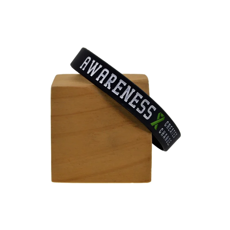 1 PC Green Ribbon Liver Cancer Awareness Silicone Rubber Bangle Medical Motivational Bracelet Black
