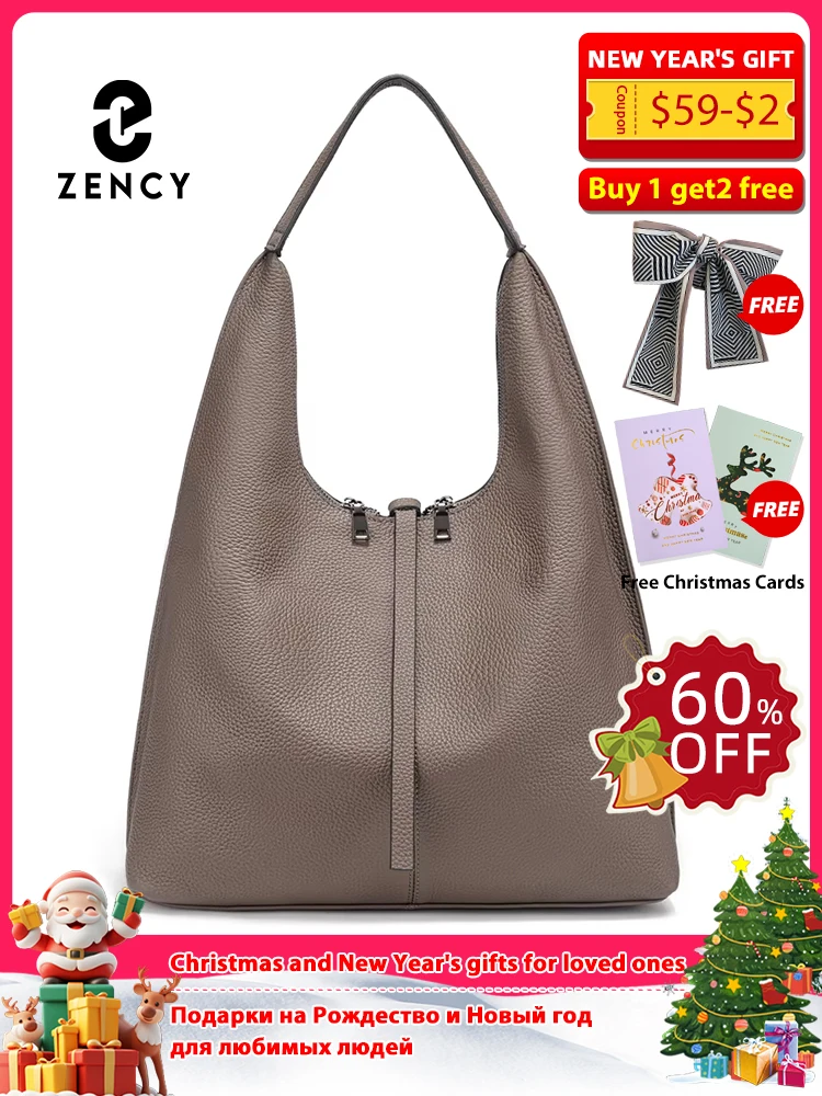 

Zency Genuine Leather Women's Shoulder Hobo Bag Large Capacity Cow Leather Shopping Bag Tote for Ladies 2025 Winter New Handbag