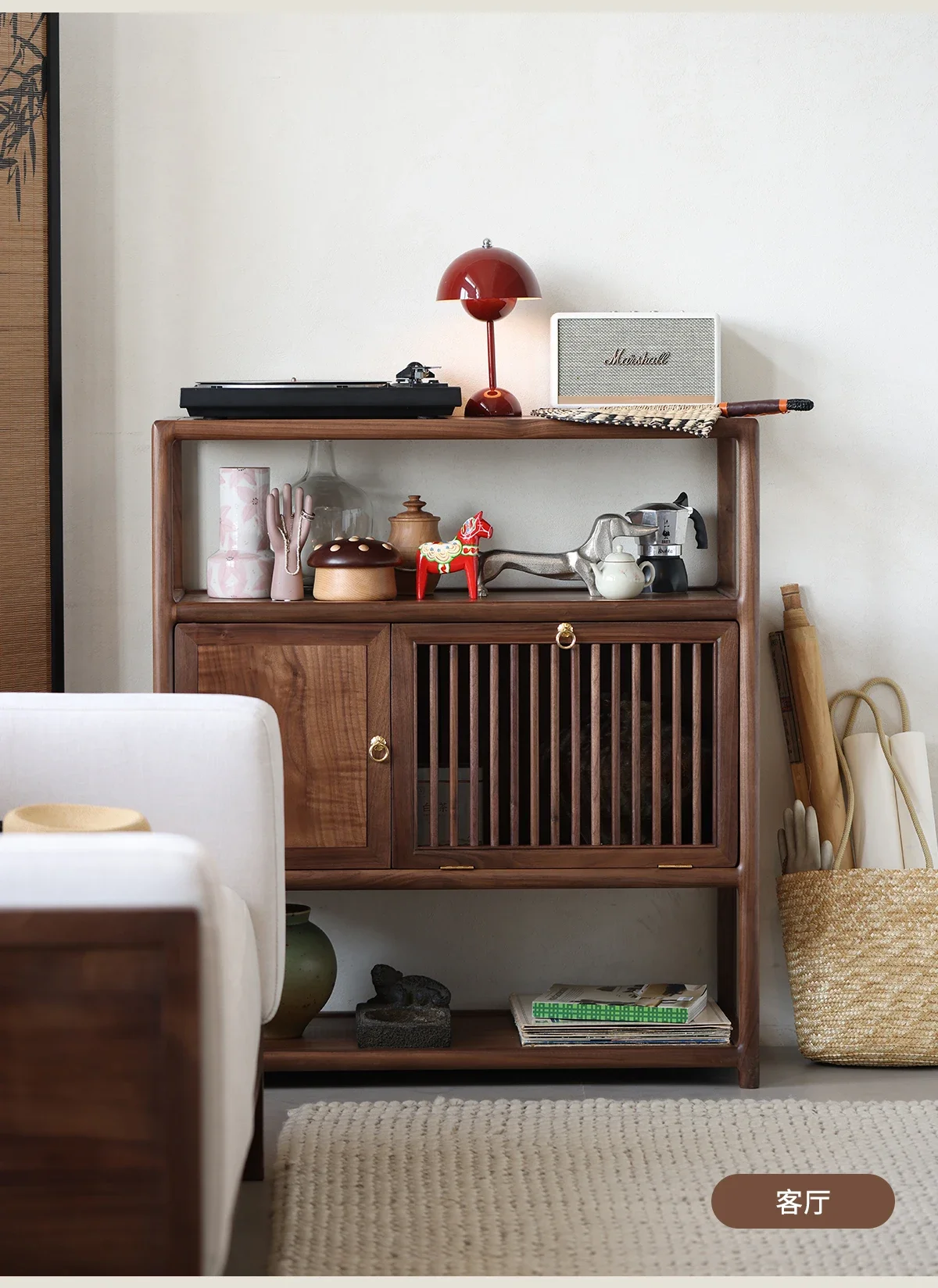 

*North American black walnut solid wood Bogu frame new Chinese display storage integrated
