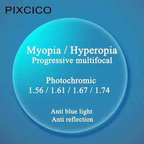Un par de lentes ópticas antirreflejos fotocromáticas progresivas multifocales miopía hipermetropía 1,56 1,61 1,67 1,74 índice