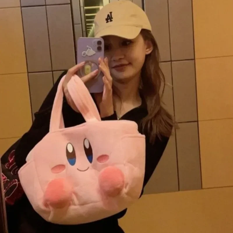 Cartoon Kirby Lunch Box for Women Large Capacity Handbag Kawaii Travel Organizer Picnic Bag Girls Plush Cosmetic Bag Gifts