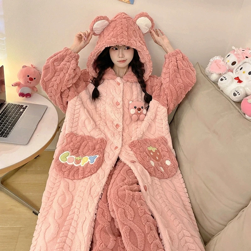 conjunto-de-camison-de-lana-coral-grueso-para-mujer-cardigan-largo-holgado-coreano-de-manga-larga-pijamas-trajes-para-el-hogar-2-uds-otono-e-invierno