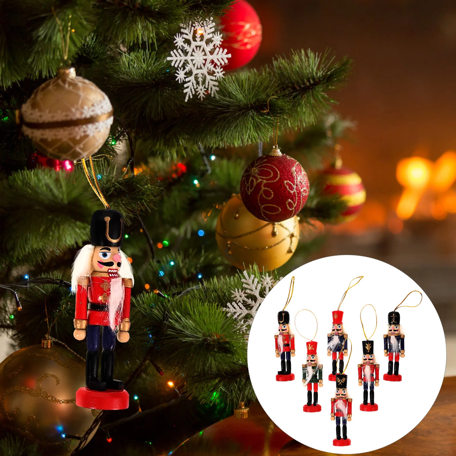 

6pcs Nutcracker Christmas Decorations Hanging Ornaments Wood Pendants For Xmas Tree Party Decor Xmas Supplies Home Decorations