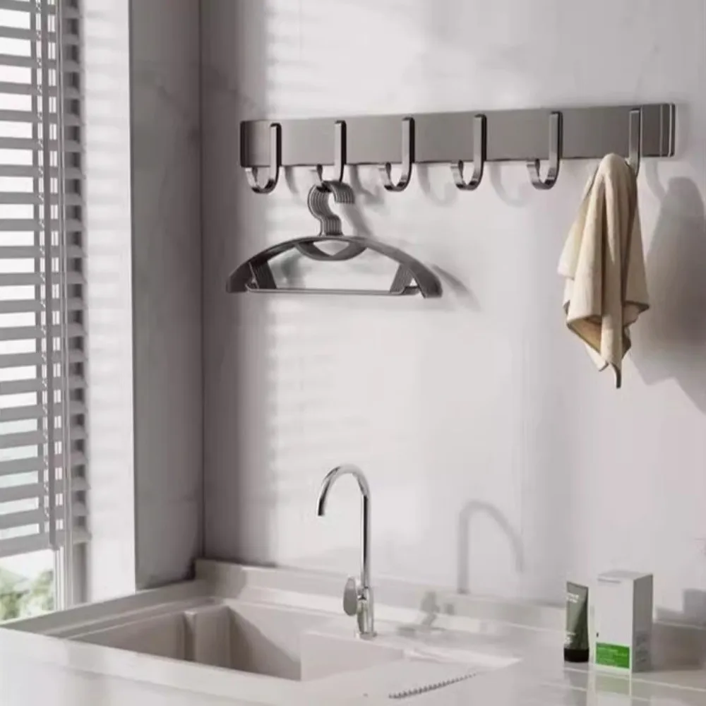 Self-Adhesive Clothing Wall Hook Aluminum Alloy Space-Saving Bathroom Towel Hook Strong Load-Bearing Behind Door Hook Home Use
