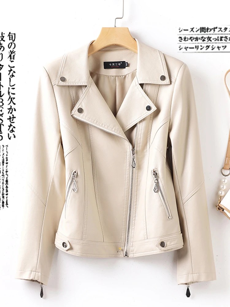 2025 신상 여성용 얇은 양가죽 자켓 슬림핏 수트 칼라 지퍼업 탑 코트 가을 겨울 패션 아우터웨어
