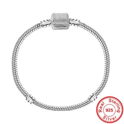 Handmade 925 Sterling Silver Basic Snake Chain Fit Bracelet DIY Charms Beads Bracelets & Bangles for women Men Original Jewelry