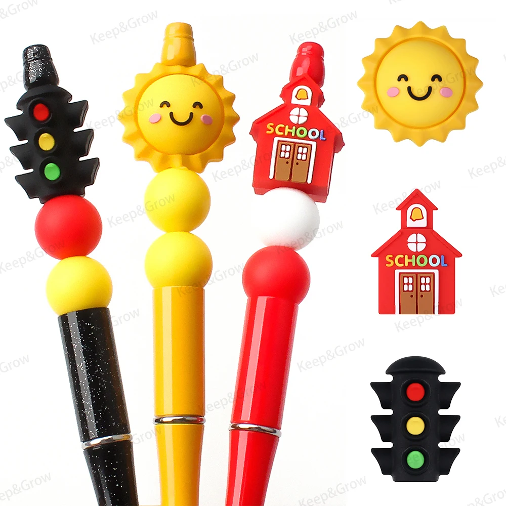 5/20/50Pcs Cute 3D Silicone Beads Traffic Light Sun School Focal Beads for Jewelry Making Pen Beaded DIY KeyChain Bag Accessory