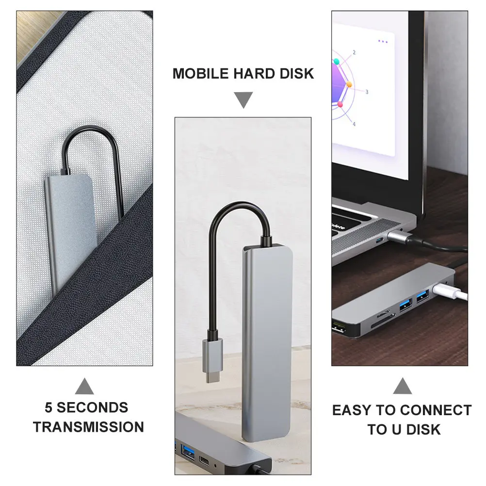 6 Ports Type C Expansion Dock Multifunctional USB Hub Adapter Pd 3.0 87W Fast Charging 4K Video Output Laptop Accessories