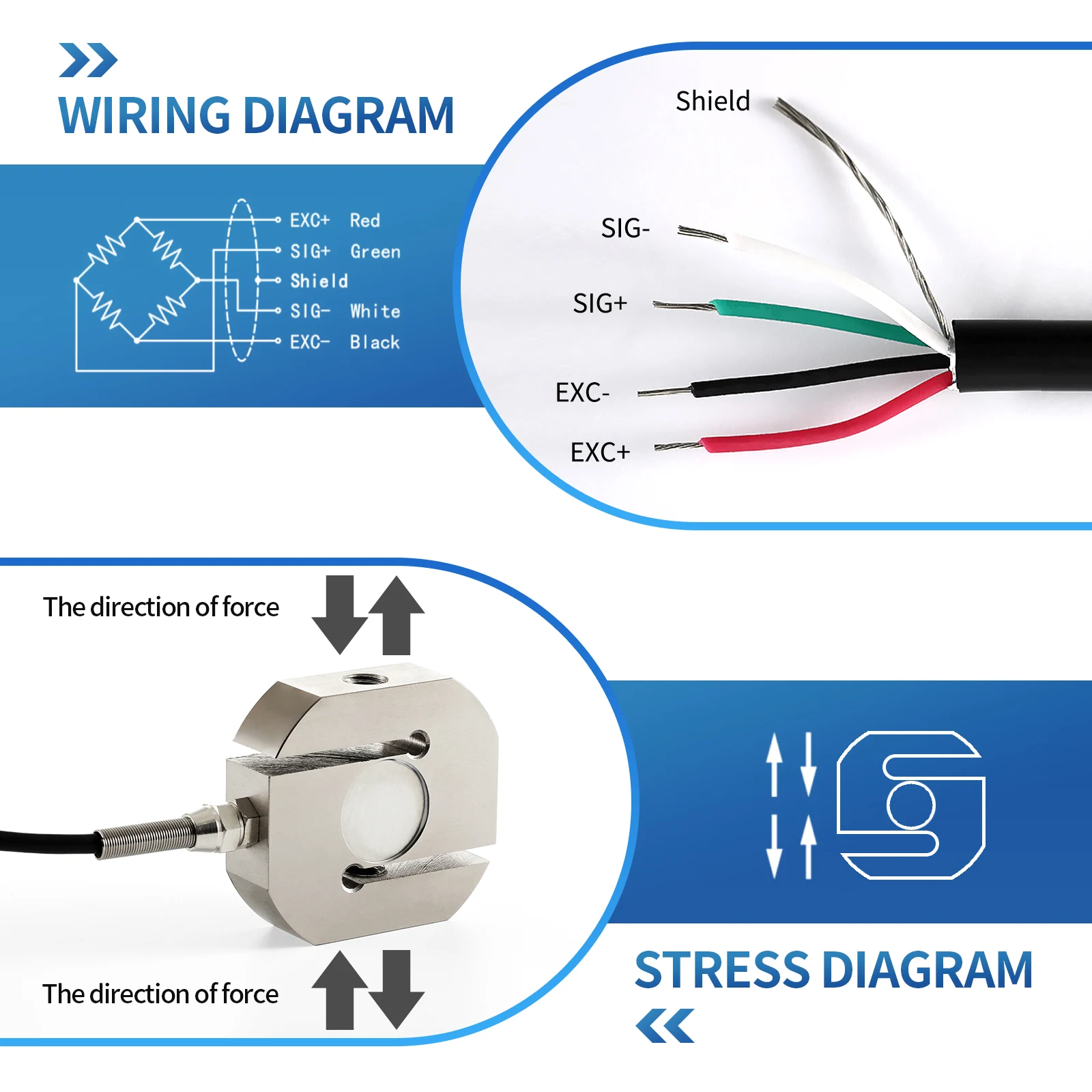 S Type Load Cell Sensor Weighing Tension Pressure Cell Force Weight Sensor1kg 2kg 3kg 5kg 20kg 30kg 50kg 100kg 200kg 500kg