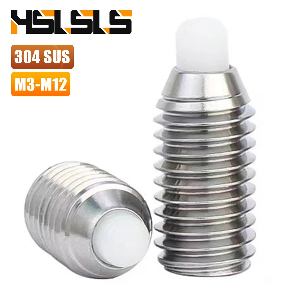 304 Stainless Steel Allen Socket Plastic Spring Plunger Set Screws M4-M10 Hexagon Nylon Ball Pin Head Spring Loaded Set Screws