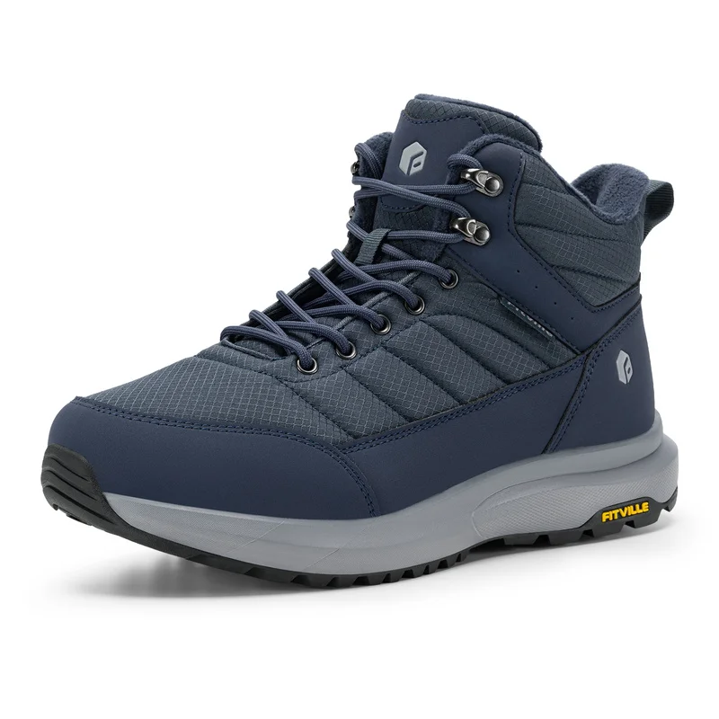 FitVille Men's Wide Winter Snow Boots Autumn‑Winter Fur‑Lined Cold‑Resistant Warm Non‑Slip Footwear for Swollen Feet