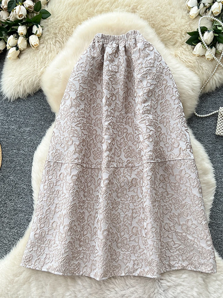 

Весенне-осенняя женская жаккардовая юбка средней длины, французская новая модная универсальная юбка-зонтик средней длины трапециевидной формы C387