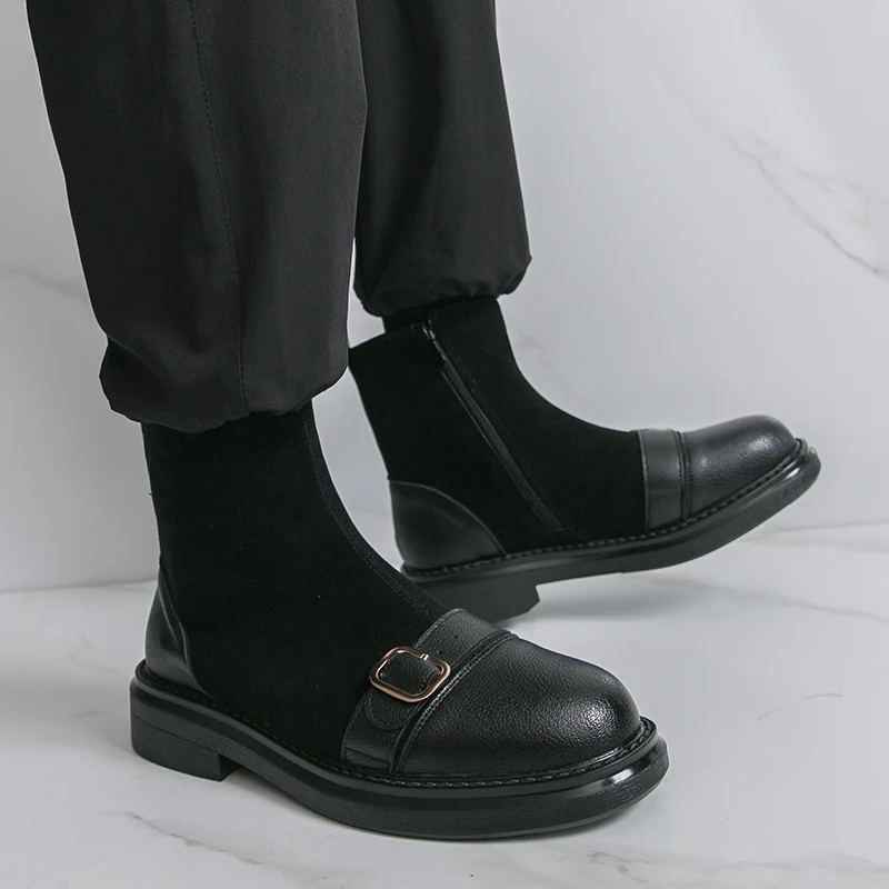 Туфли, кожаные, мужские туфли на липучке, с круглой головкой, дышащие, деловые, повседневные, формальные, из воловьей кожи, для среднего и пожилого возраста, папина ш