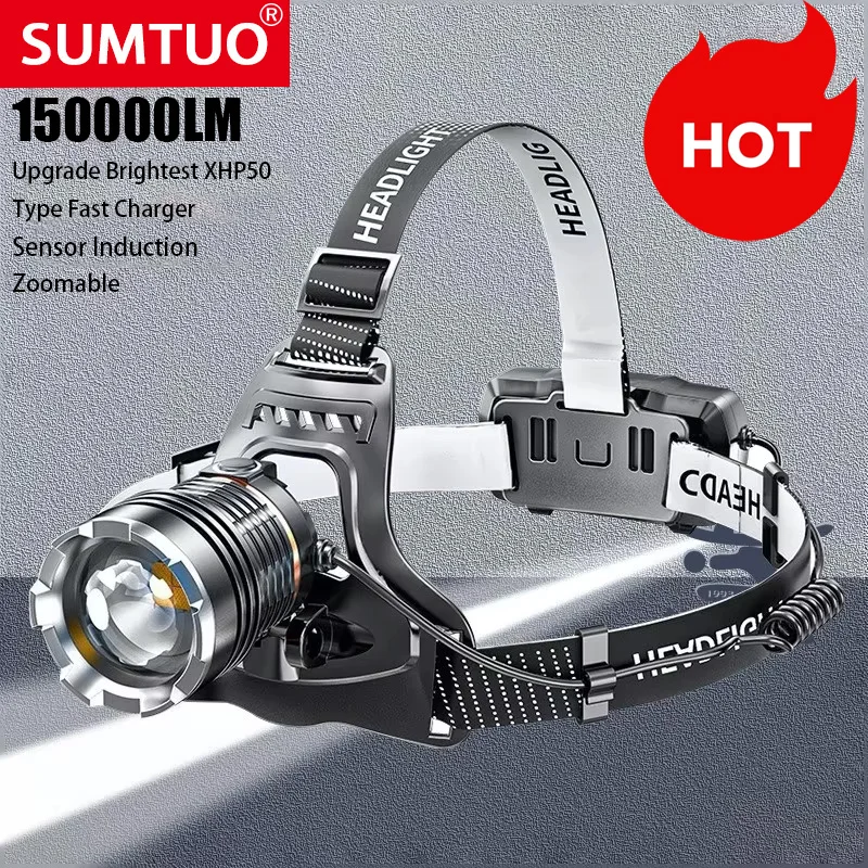 

Fishing Lantern1500000 Lumens Long Shot Wick High Powerful Sensor lamp Torch Zoom Xhp50 light Type-c Rechargeable