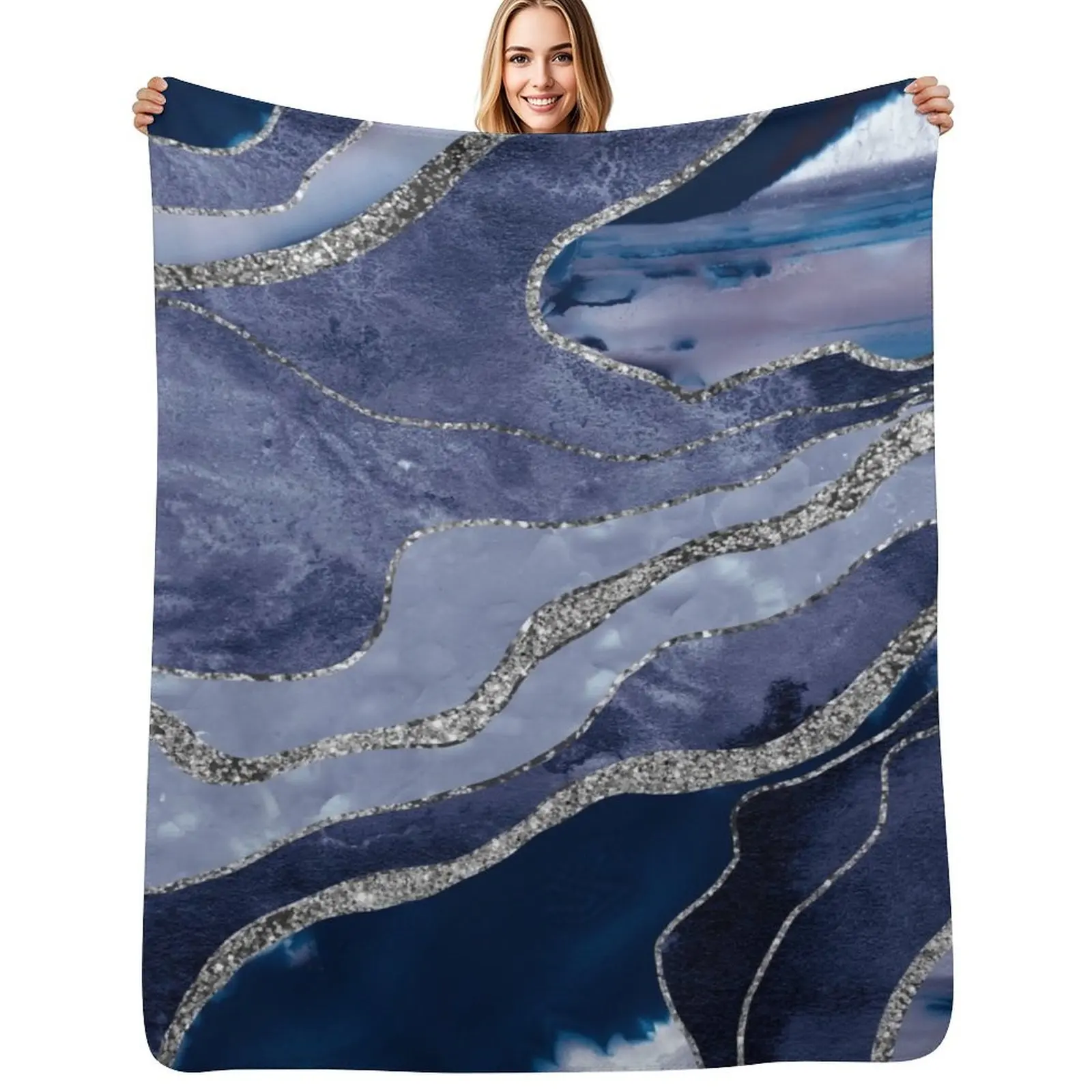 

Blue Marble Agate Silver Glam #1 (Photo of Glitter Only - Not Reflective) Throw Blanket Furry Luxury Blankets