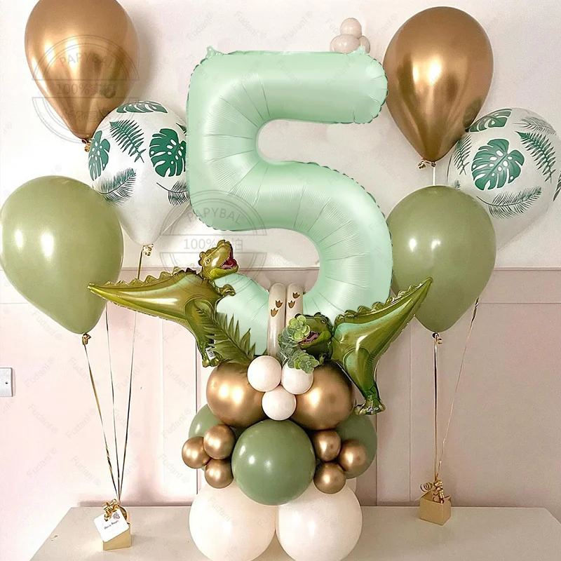 46pcs Jungle Safari Birthday Party Animal Balloon Green Number Animal dinosaur Balloons 2 3 4 5 Year Birthday Party Decorations