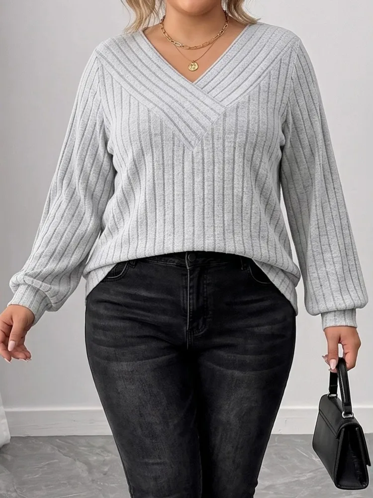 Women's Plus Size L-3XL Casual Knitted Long Sleeve Knitting Sweater Loose T-shirt Sports Outdoor Top Women Clothing Oversized view 3