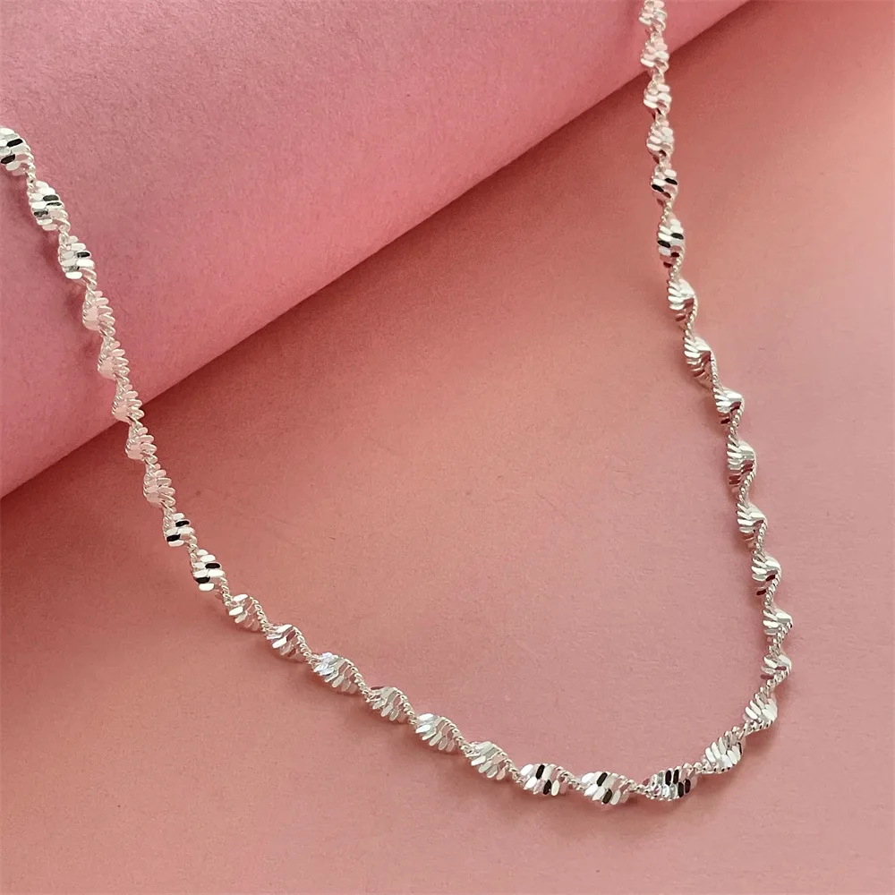 Bonito collar de cadena lateral de Plata de Ley 925 de 40-75CM de largo y 2mm para mujer y hombre, joyería DIY a la moda para boda