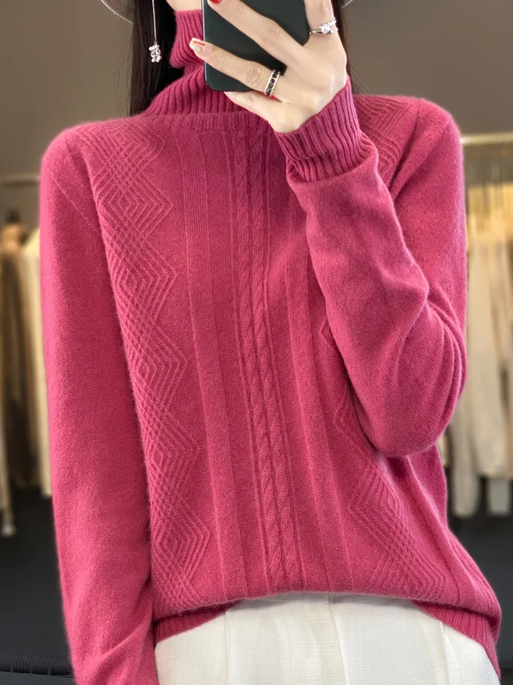 

New Women's Turtleneck Pullover 100% Merino Wool Sweater Autumn Winter Thick Long Sleeve Cashmere Knitwear Female Clothes Top ﻿