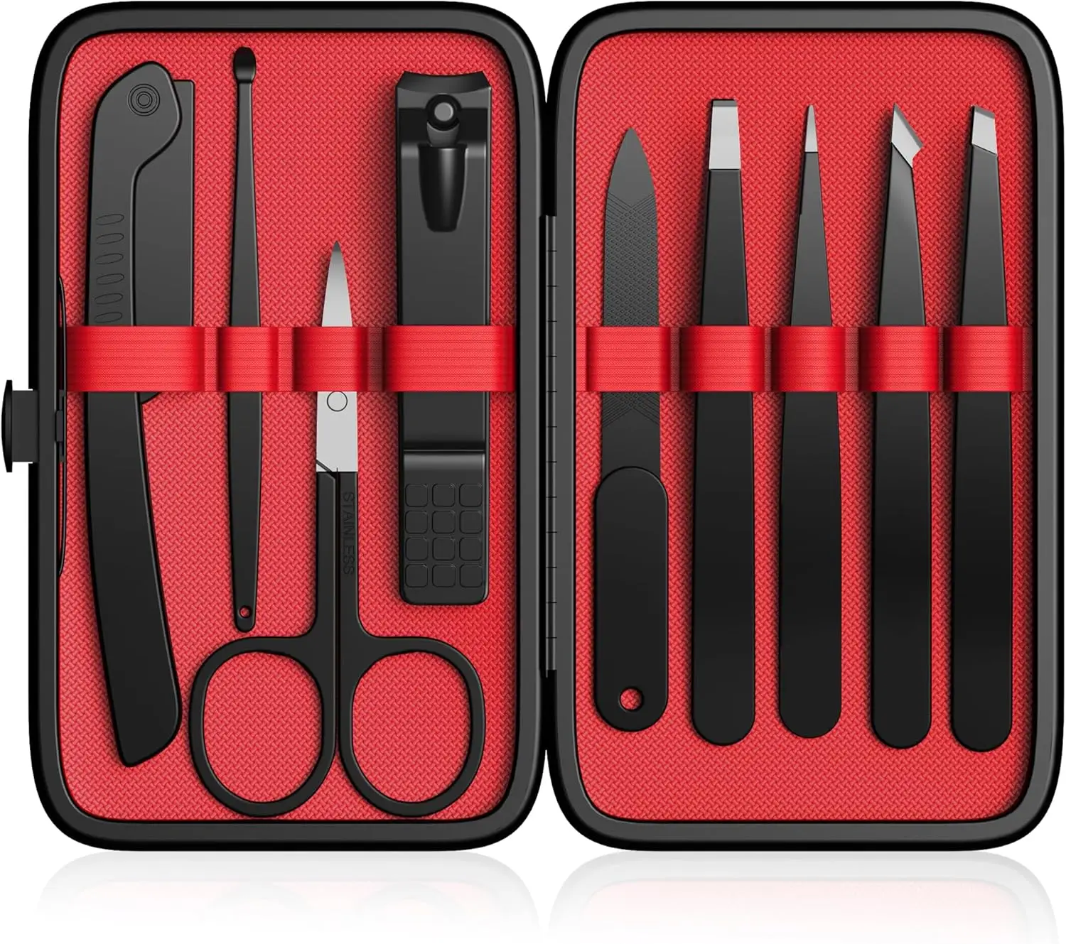 

9 Pcs Professional Stainless Steel Tweezer Set for Eyebrow & Facial Hair with Leather Travel Case