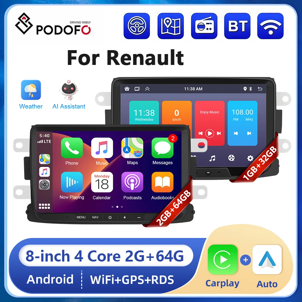 

Podofo Car Stereo Radio8inch for Renault Dacia Logon LOGAN sandero Lada Xray Lodgy 2012-2017 WIFI GPS Radio Carplay Android auto