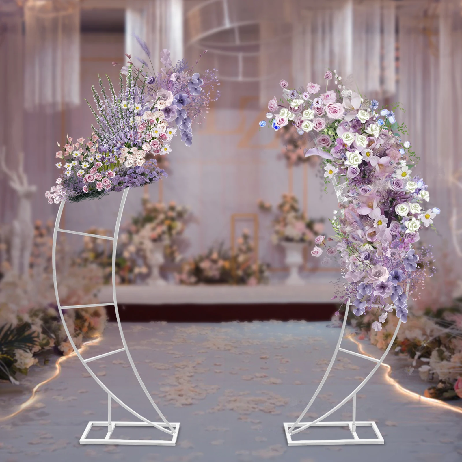 

2-Pack Crescent Moon Arch Stands, 78.7in White Wedding Backdrop Stand for Ceremony, Party Aisle Decor with Stable Base