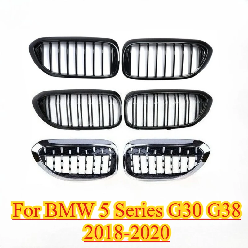 

2PCS Car Front Kidney Grill Gloss Black Double Slat Hood Grille Racing Grills for BMW 5 Series G30 G38 2018-2020 Car Replacement