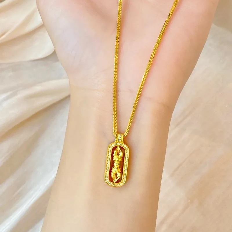 Collana da donna con ciondolo Vajra tempestato di diamanti in oro puro 24 carati AU999 - Diamanti durevoli e sicuri, di lunga durata