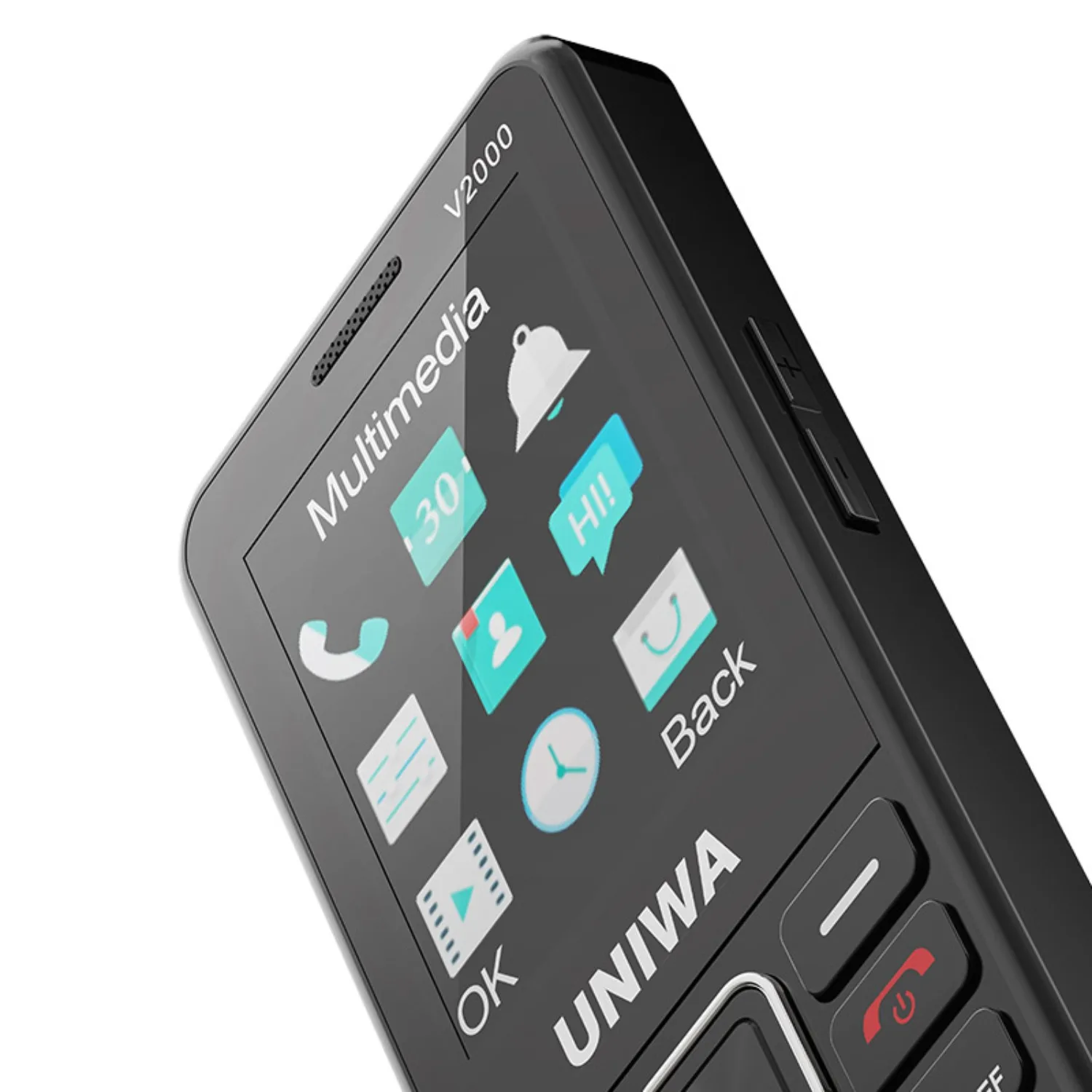 UNIWA V2000 4G لوحة المفاتيح ميزة الهاتف 2.4 "زر كبير بصوت عال مزدوج SlM قابل للإزالة 1700 مللي أمبير تسليط الضوء على الشعلة 0.3MP إصدار الاتحاد الأوروبي والولايات المتحدة الأمريكية