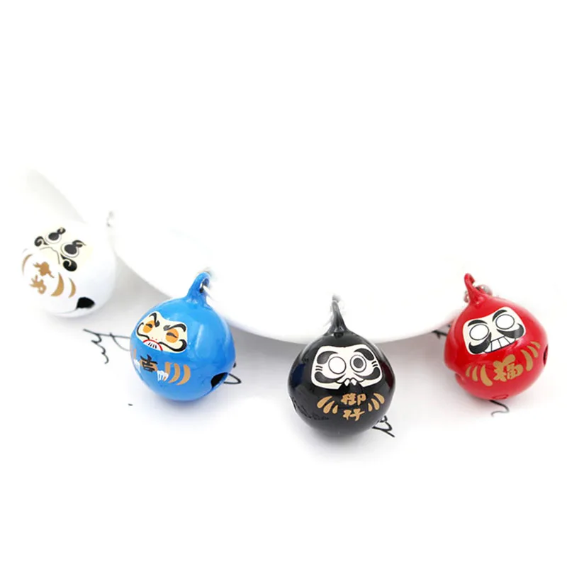 4 Colors Japanese Daruma Doll Wishing Jingle Bells Good Luck Bells Charm Necklace Pendant Accessories Jewelry Craft Findings
