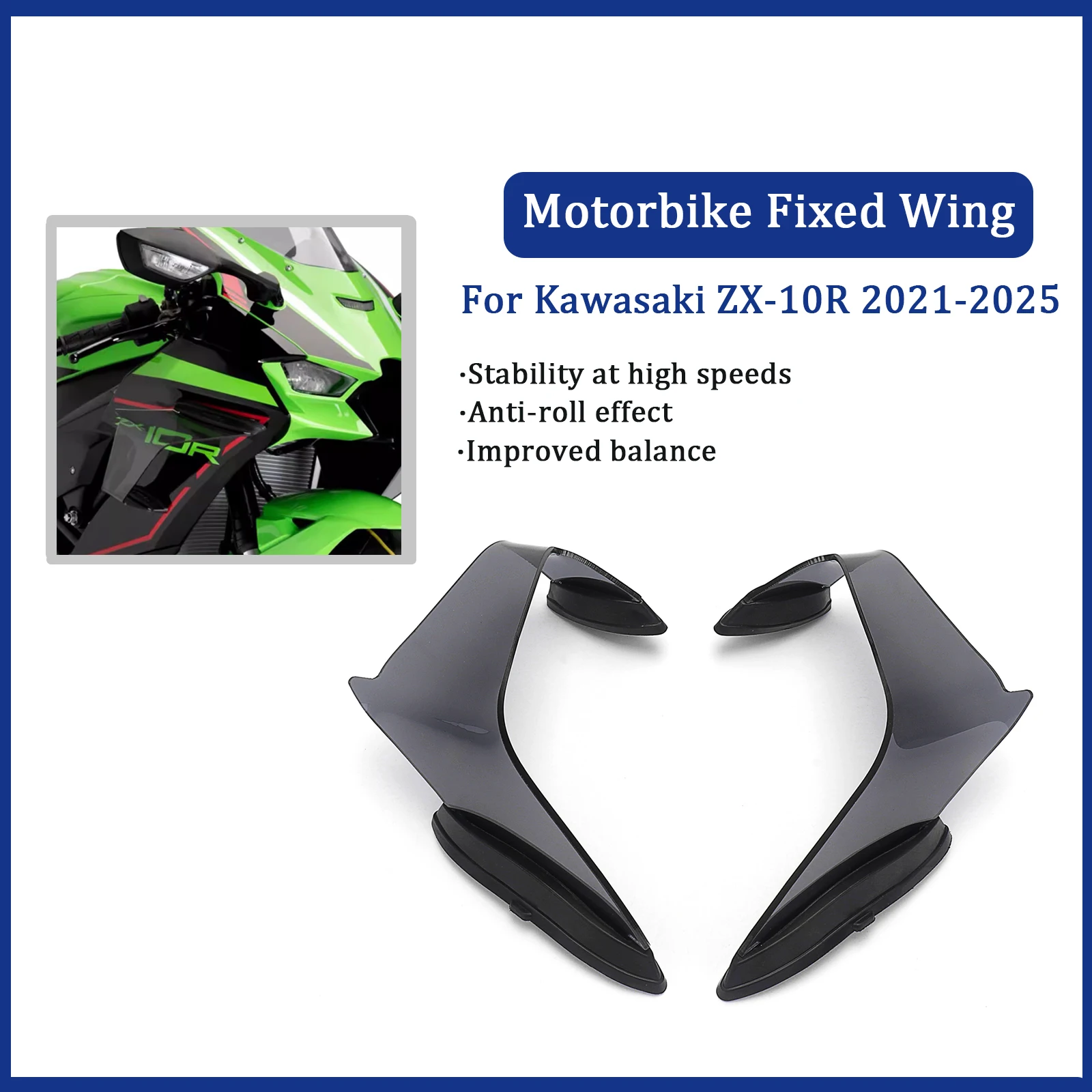 

Motorcycle Fixed Wind Wing Spoiler For Kawasaki ZX10R ZX 10R ZX-10R 2021 2022 2023 2024 2025 acrylic Aerodynamic Winglet Fairing