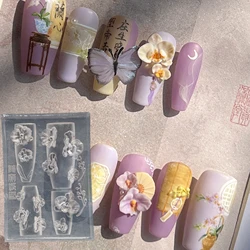 1pc Magnolia Flower Snake Rose Flower 3D Acrylic Nail Mold Nail Art Decorations Silicone Stamping Plates  Nail Accessories