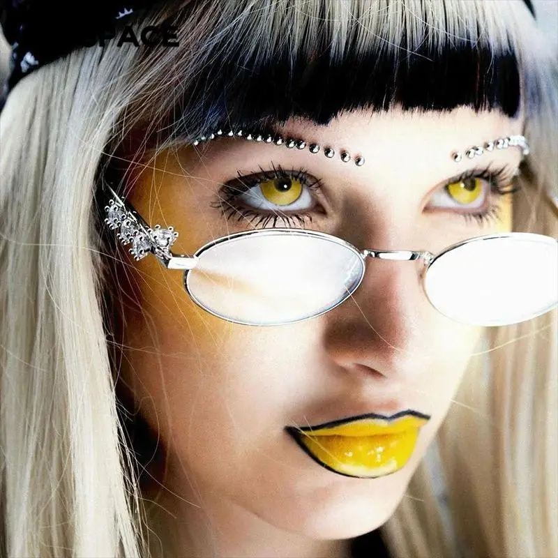 Crystal Glasses For , Flattering Y2K Style, Anti-Gla Oval Metal Rhinestone Glasses Y2K Style VK2270 main image 3