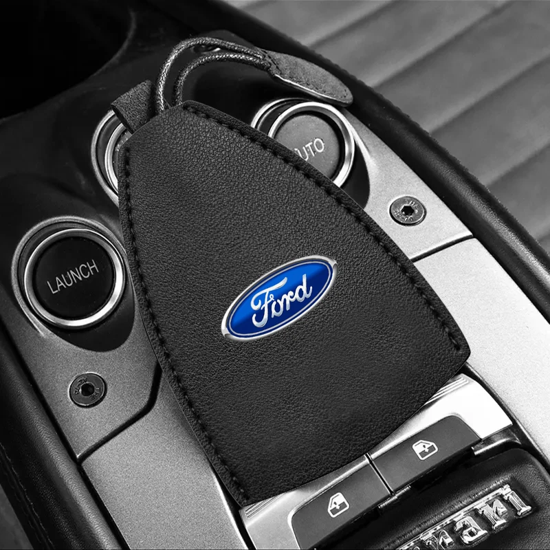 Leather Car Badge Key Cover Case Auto Key Bag Shell Keychain For Ford Focus 2 3 4 Mondeo Fiesta ecosport Kuga Fusion Ghia