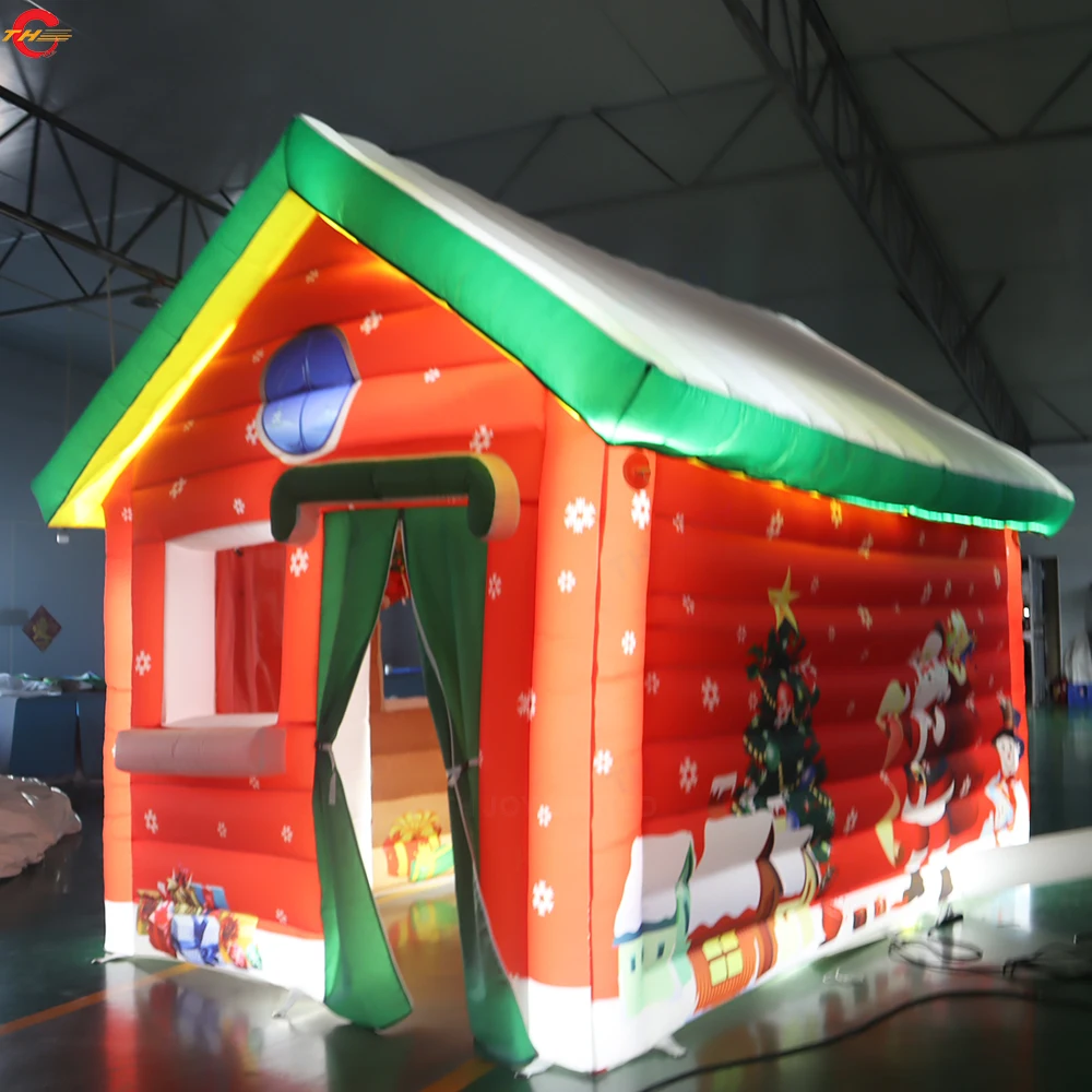 Fast Shipping 13*10ft Lighting Inflatable Christmas House Xmas Outdoor Decoration Inflatable Santa Grotto for Sale