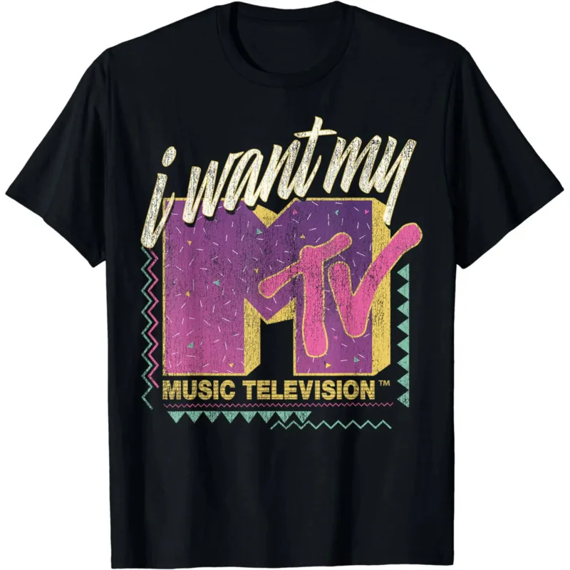 

Футболка MTV I Want My MTV 90's в стиле ретро с цветным графическим логотипом, футболка с графическим рисунком, мужские футболки, мужская футболка