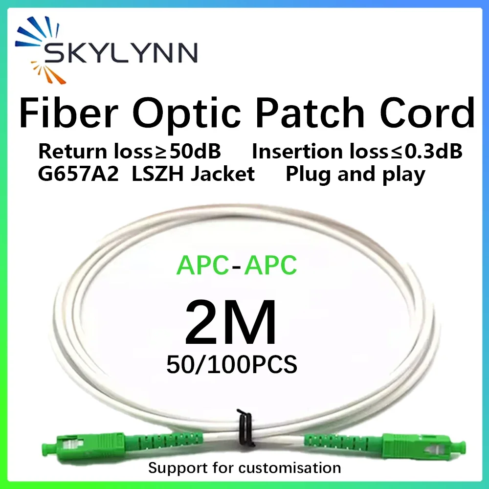 

2M APC SC to SC APC G657A2 3.0mm Fibre Optic Patch Cord White Single Mode Single Core LSZH 100PCS Customizable G652D G657A1