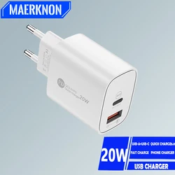 USB PD Charger 20W Dual Ports Type C Wall Charger Quick Charge 3.0 For iPhone Xiaomi Samsung Phone Charger Fast Charging Adapter