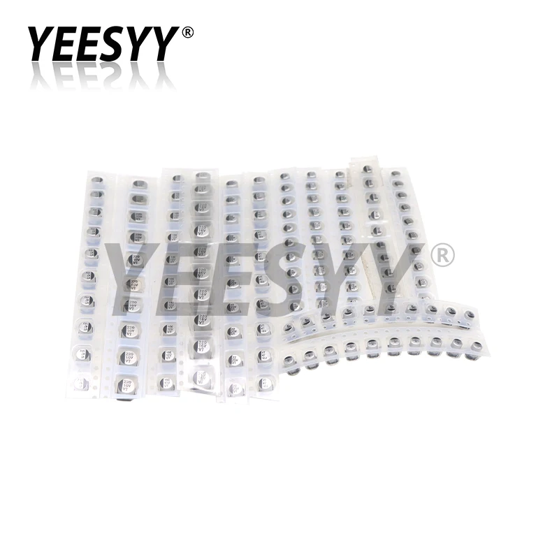 130pcs/Lot 1uF-220uF SMD Aluminum Electrolytic Capacitor Assorted Kit 13values*10pcs=130pcs Capacitance Samples Set