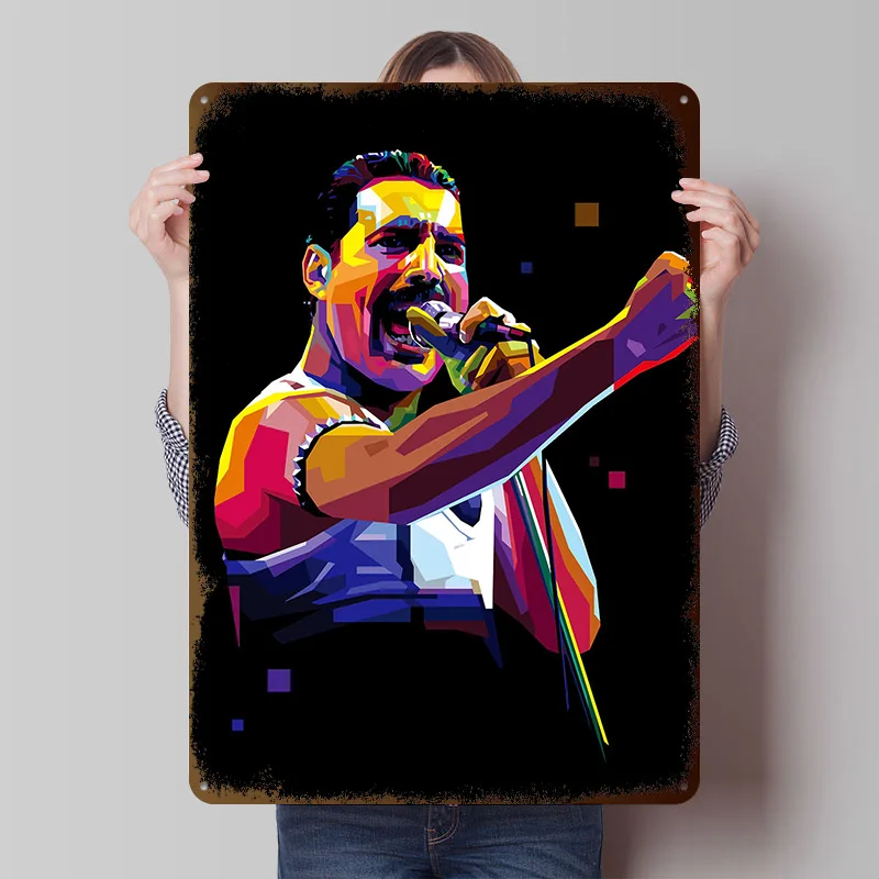 Freddie Mercury Pop Art Printed Poster Customized Wall Art Retro Vintage Metal Tin Signs for Bedroom Decorations Office Decor