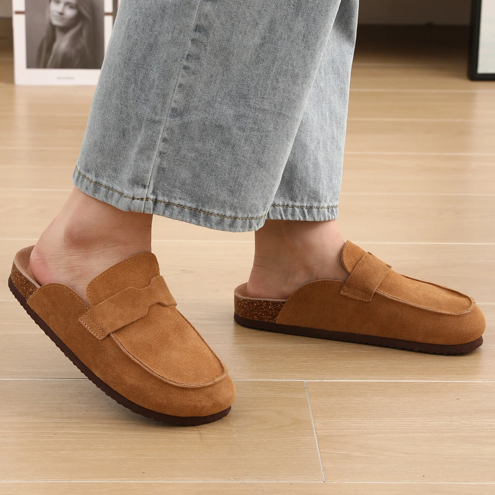 Litfun Neue Damen-Clogs für Damen, modisch, Kork-Wildleder-Maultiere, Slipper, klassischer Kork, rutschfest, für Outdoor-Hausschuhe mit Fußgewölbeunterstützung