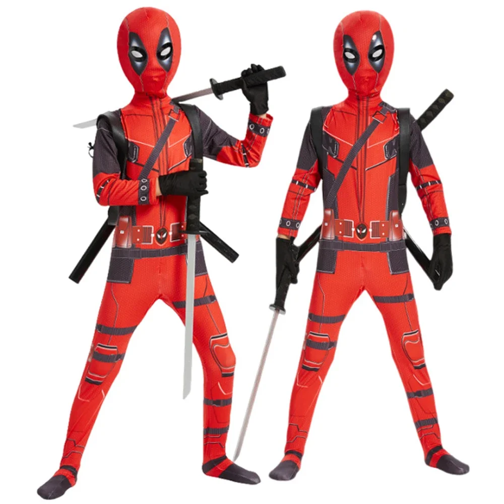 Deadpool Kind Kostuum Mannen Kids Cosplay Masker Pak Kinderen Jumpsuit Zwaard Superheld Deadpool Pak Kinderen Halloween Kostuum Kind