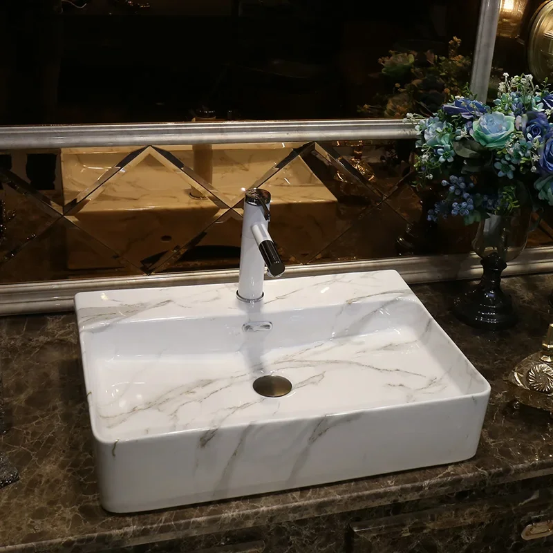 On-stage wash basin, bathroom, ceramic imitation marble, face wash basin, art basin.