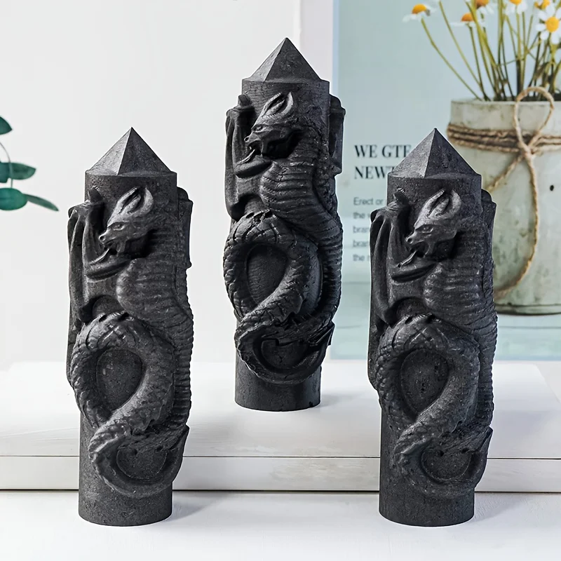 Minerales de dragón con varita de punto de torre de Shungita Natural, torre de Shungita con tallado de dragón, decoración del hogar, 1 ud.
