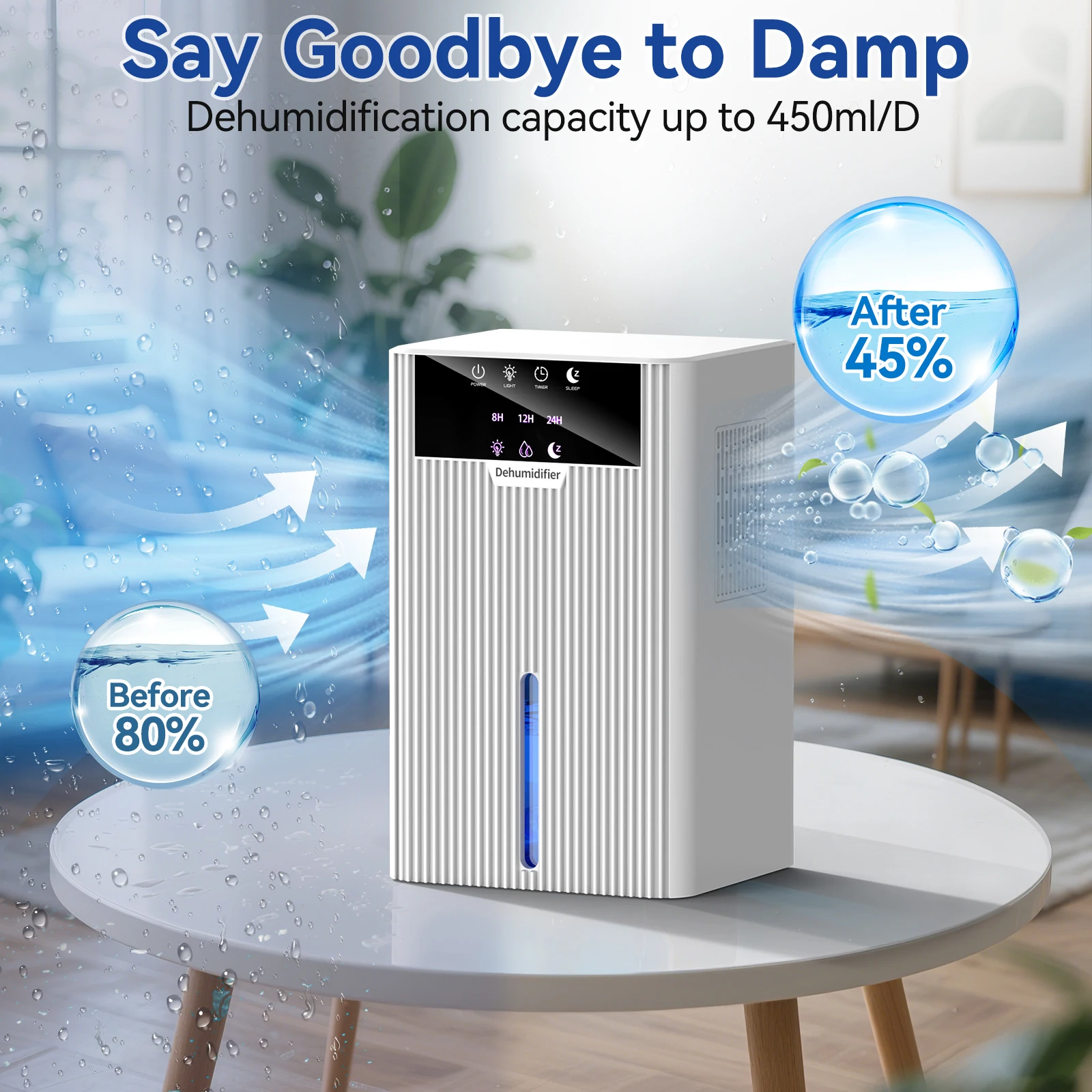 Dehumidification air dryer, household electric dehumidifier with 8H/12H/24H timer, night light, sleep mode